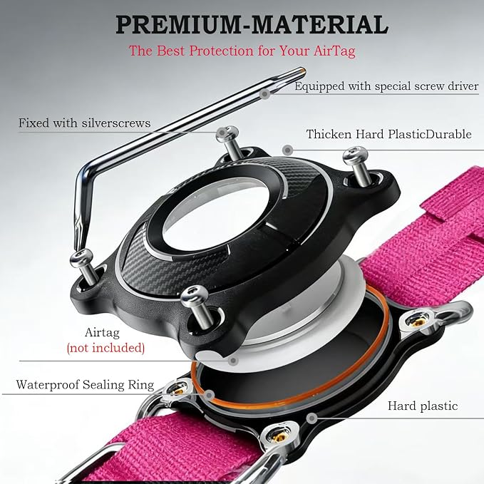 AirTag Dog Collar for Large Dogs Tactical Dog Collar with AirTag Holder | Upgrade Waterproof,Control Handle,Quick-Release Metal Buckle,1000D Nylon Fabric,Soft-Padded Webbing,Velcro Patch(Rose Red,M)