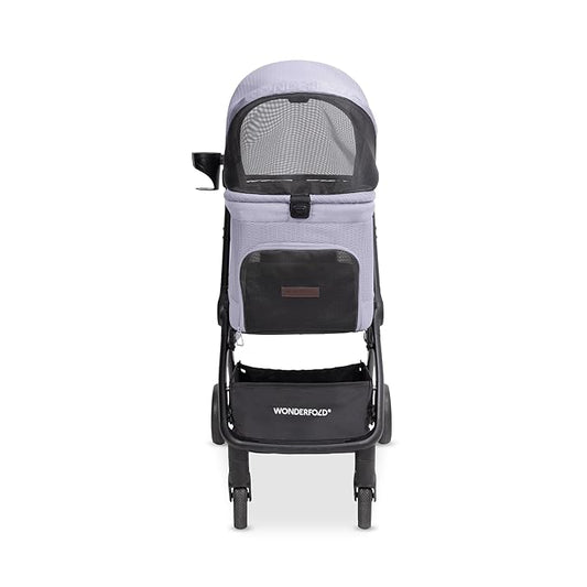 WonderFold Bella Pet Stroller - Autofold Design with Lightweight Aluminum Frame, Breathable Carriage Fabrics and Canopy, Safety Tethers & Easy-Clean Interior - Lilac