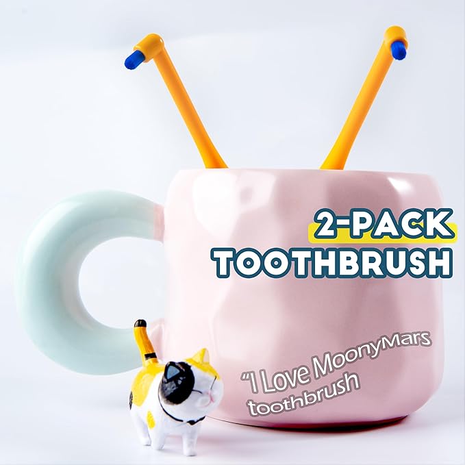 MoonyMars Cat Toothbrush Tuft Head, Small Dog & Puppy Tooth Brushing Kit, Mini Head Teeth Brush for Kitten & Tiny Pet, Doggy Toothbrushes Deep Dental Cleaning, 2 PCS - Orange