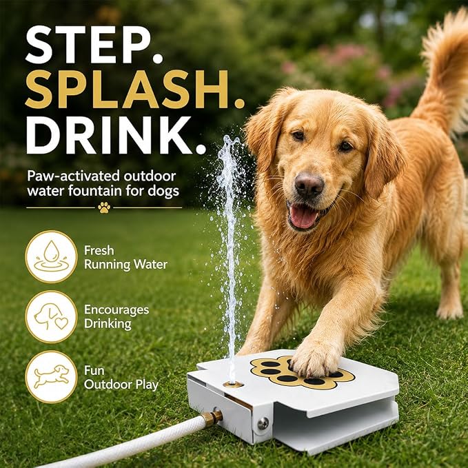 Outdoor Dog Water Fountain - Paw-Activated Sprinkler for Large & Medium Dogs - Upgraded Copper Valve & Y Splitter - Perfect Pet Drinking Dispenser Toy