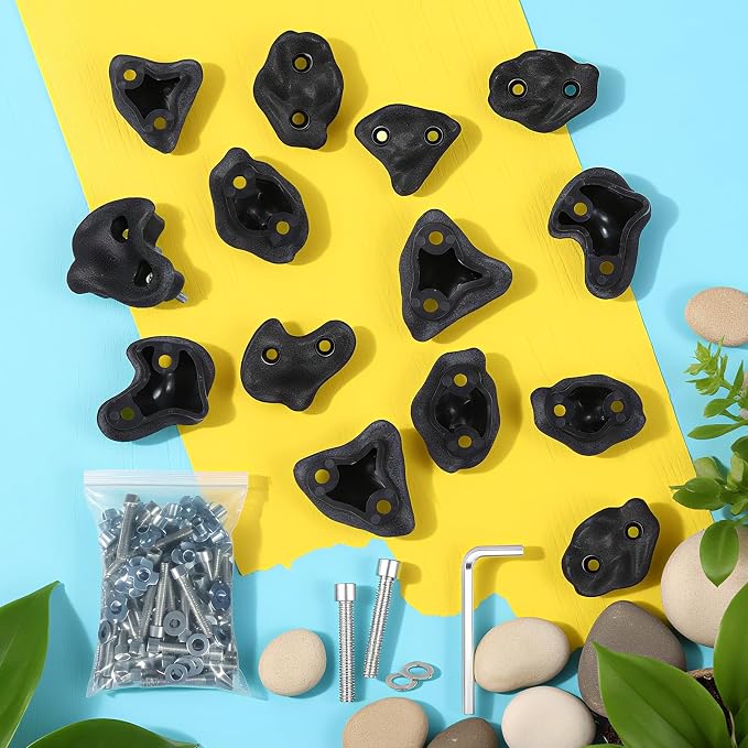 Soulchen 40 Pcs Rock Climbing Holds for Climber 3 Shapes Extra Large Rock Climbing Stone Wall Grips with Wrench, Screw for Indoor and Outdoor Playground Backyard Park