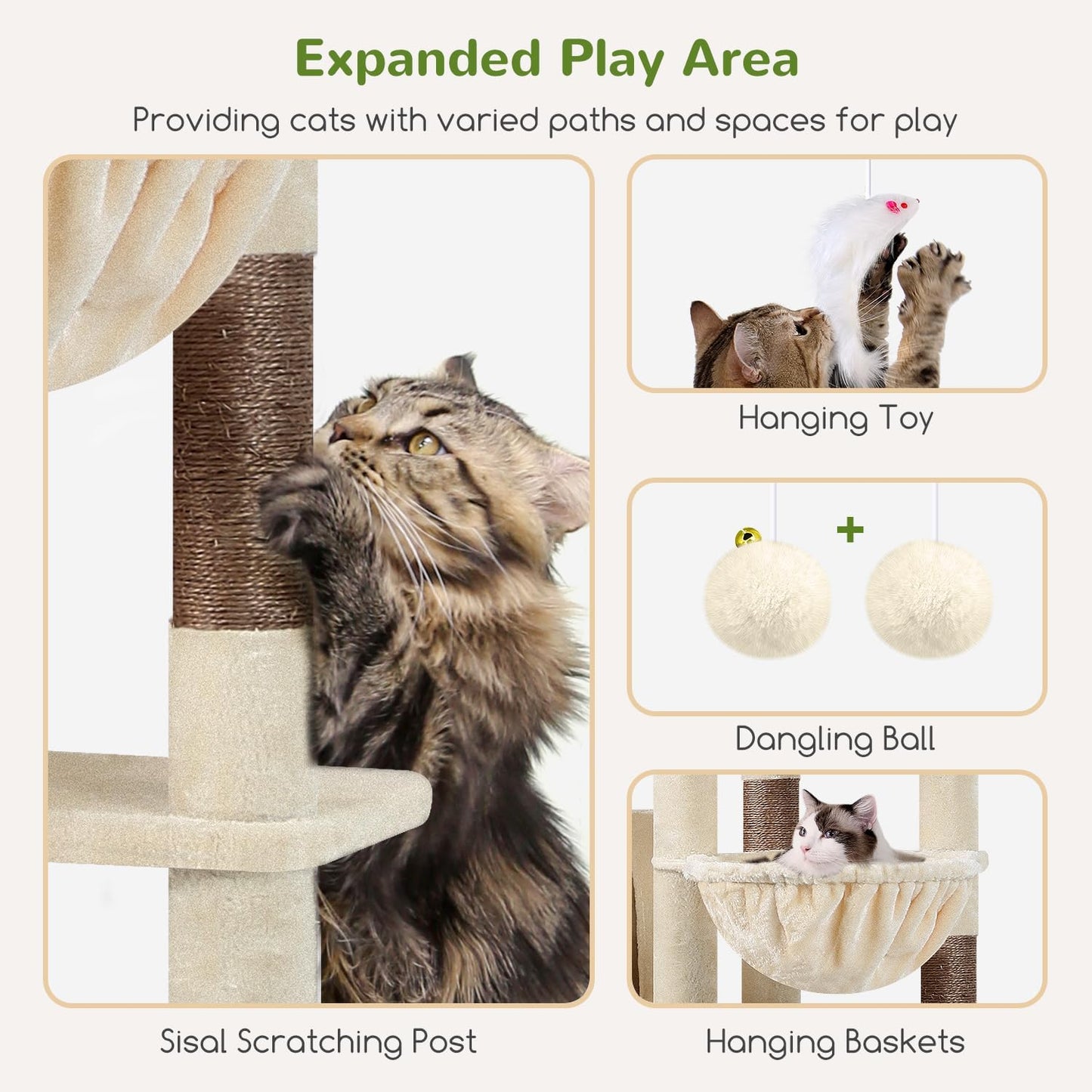 Globlazer Giant Cat Tree, 83 inch Cat Tree for Indoor Cats Large Adult, XXL Cat Tower with 9 Scratching Posts for 20lb+ Heavy Duty Large Adult Cats, F83, Beige