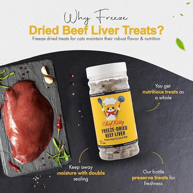 Freeze-Dried Raw Single Ingredient Dog Treats, Beef Liver, High Protein, Health Training Treats or Meal Topper for All Dogs, Grain-Free Inspected & Tested in USA 2.1oz