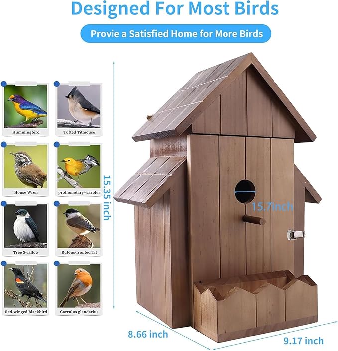 Smart Bird House with Camera, 1080p HD WiFi Outdoor Bird Box. Features Auto Capture Bird Video & Motion Detection, Night Vision, App Alerts and Serves as a Bird Nesting Box (Dark, Normal)