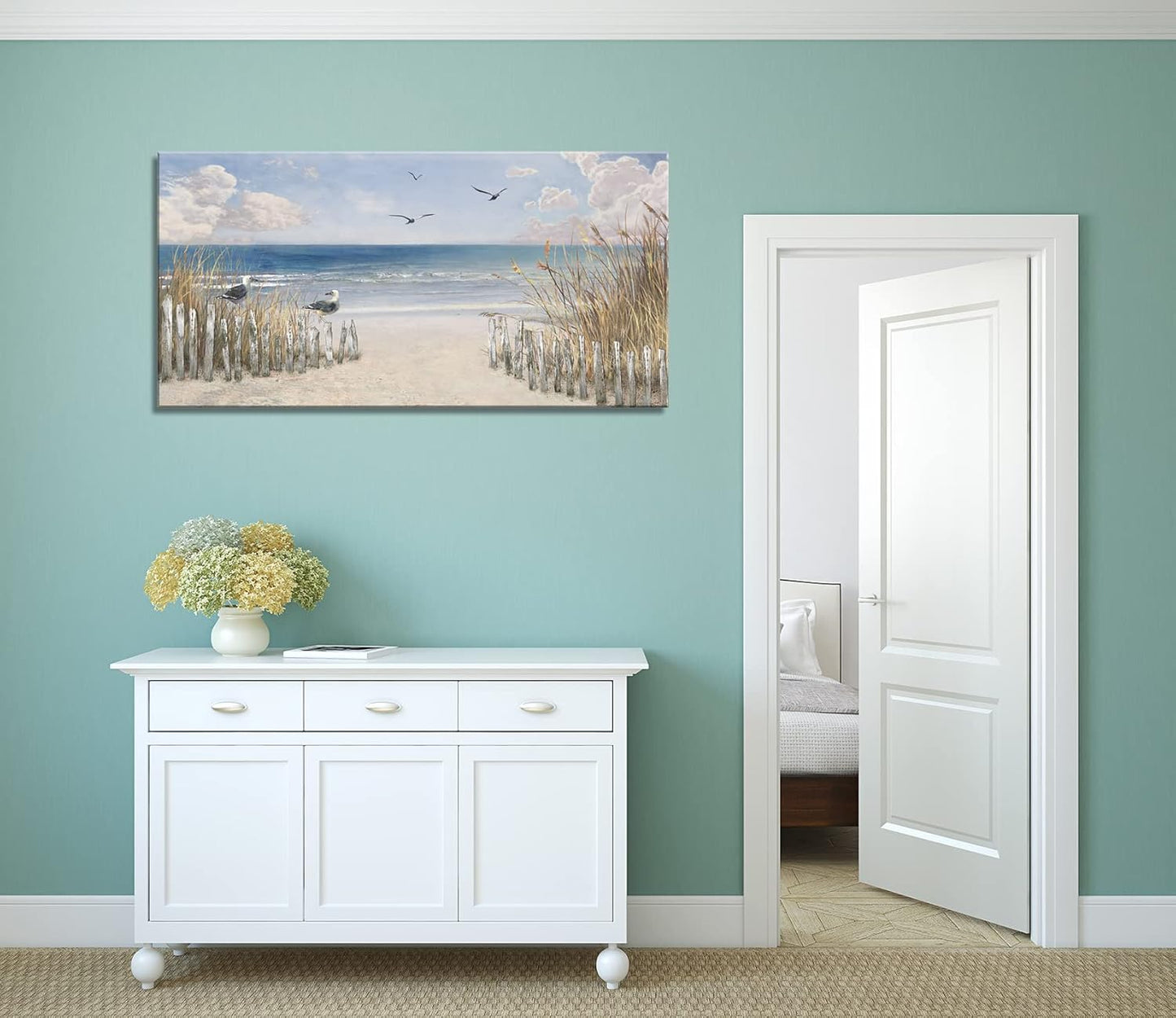 XXMWallArt FC3775 Sandy Beach Wall Art Canvas Print Wall Art Seascape Blue Print Home Decor Abstract Coastal Picture Modern Ocean Artwork for Living Room Bedroom Bathroom Office Decor