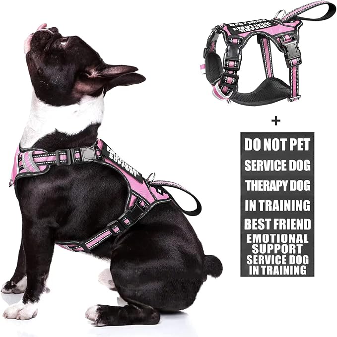 Service Dog Vest No Pull Dog Harness with 7 Dog Patches, Reflective Pet Harness with Durable Soft Padded Handle for Training Small, Medium, Large, and Extra-Large Dogs (Medium, Pink)