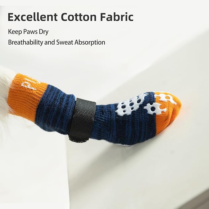 PUPTECK Anti-Slip Dog Socks with Double Sides Grips for Small Medium Large Dogs Hardwood Floors Prevents Licking, Dog Shoes for Hot Pavement Traction Control for Senior Dogs, Dark Blue, M