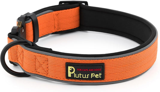Plutus Pet Tactical Dog Collar, Reflective, Adjustable Heavy Duty Dog Collar, Soft Padded and Comfortable, for Small Medium and Large Dogs (Orange, XL)