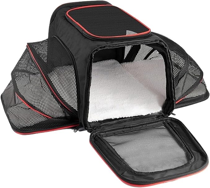 Airline-Approved Expandable Pet Carrier for Small Dogs & Cats, Soft-Sided Collapsible Travel Bag with 4-Way Access(Black,Large)