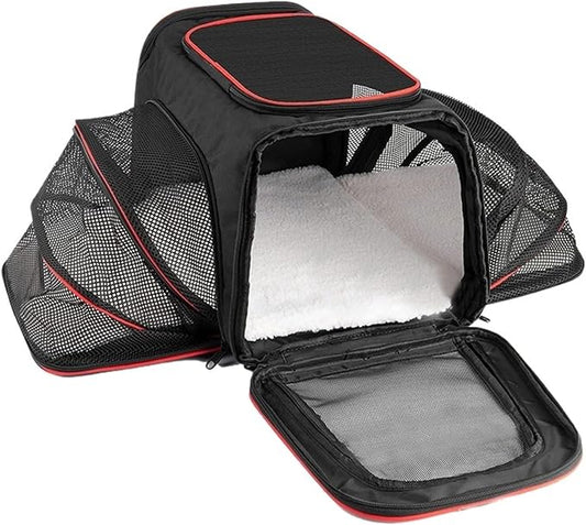 Airline-Approved Expandable Pet Carrier for Small Dogs & Cats, Soft-Sided Collapsible Travel Bag with 4-Way Access(Black,Small)