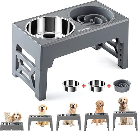 EliteField Elevated Dog Bowls, 2 Stainless Steel Bowls (2-Year Warranty) | 58 oz Bowls, 5 Adjustable Heights, Small to Large Dogs, Foldable, Dishwasher Safe, Anti-Slip Feet