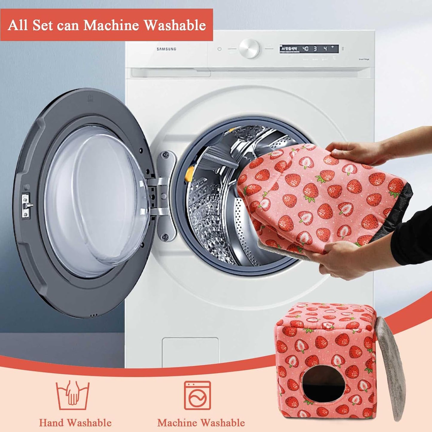 JSPYFITS Guinea Pig Hideout, Washable Guinea Pig House Cozy Small Pet Bed for Small Animal Bunny/Rabbit/Hamster/Chinchilla Accessories Pink Strawberry