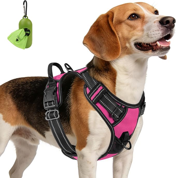 Joytale No Pull Dog Harness Medium Sized Dog, Front Clip, Hot Pink | Grab Handle for Instant Control, Padded & Adjustable Vest, Sturdy Metal D-Rings, for Safe Training & Daily Walking