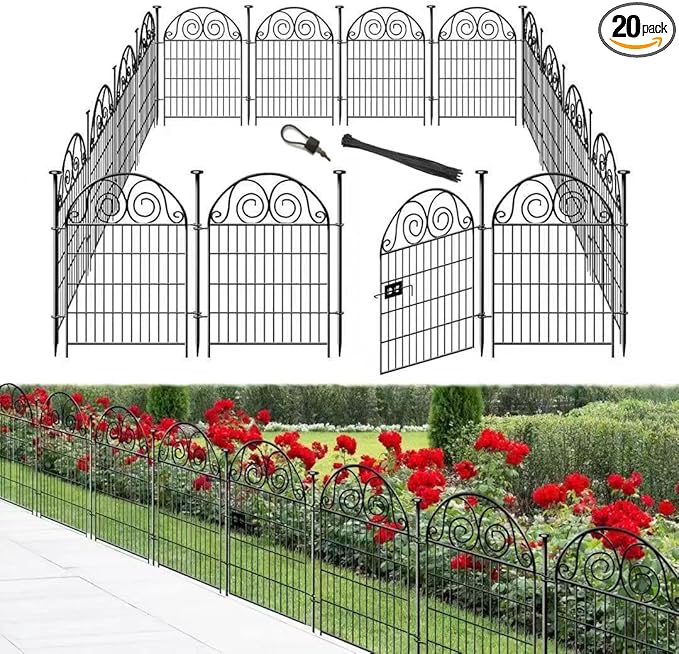Getlay Tall Garden Fence with Gate, 40 Inch(H) 20 Panels Total Length 43.7 Ft, Dog Fencing Outdoor for Yard, Dog Digging Fence Barrier, Decorative Fence for Garden│Patented