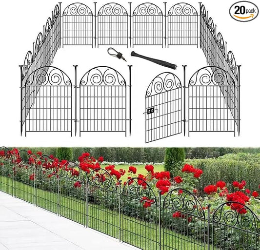 Getlay Tall Garden Fence with Gate, 40 Inch(H) 20 Panels Total Length 43.7 Ft, Dog Fencing Outdoor for Yard, Dog Digging Fence Barrier, Decorative Fence for Garden│Patented