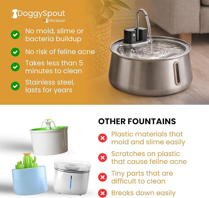 Wireless Dog Water Fountain, Large 7L (236oz) Stainless Steel Pet Water Fountain for Large Dogs and Multi-Pet Homes, Ultra Quiet Automatic Fountain with 3-Layer Filtration
