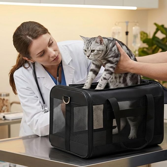 Conlun Cat Carrier Airline Approved, Soft-Sided Dog Carrier with Inner Safety Leash, Pet Transport Carrier for Small-Medium Cats Puppies up to 15 Lbs, Collapsible Travel Kitten Carrier Bag -Purple M