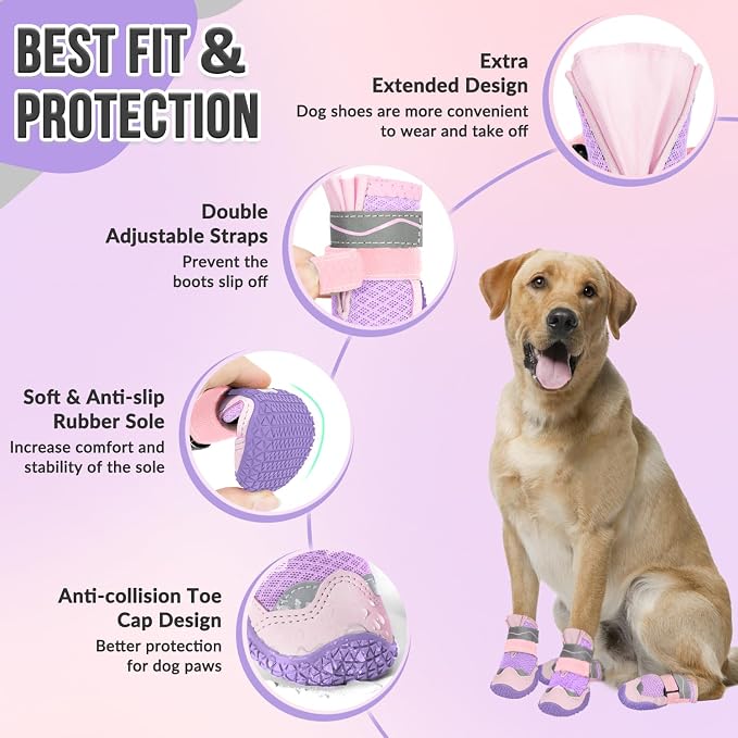 SlowTon Dog Shoes for Large Small Medium Dogs - Breathable Dog Boots for Summer Hot Pavement, Paw Protector for Outdoor Walking Winter Snow, Anti-Slip Rubber Dog Booties for Hard Floor (Pale Pink, 8)