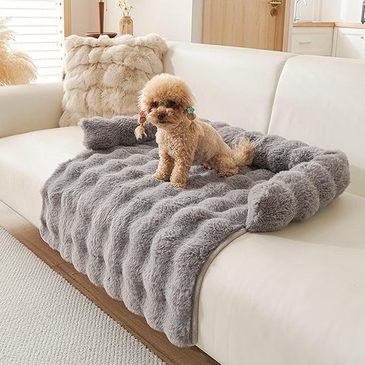Calming Dog Bed for Couch, 29.5 x 29.5 inch, Non-Slip Rabbit-Velvet Dog Sofa Mat for Furniture Protector, Perfect for Small, Medium Dogs and Cats (Dark Gray, Medium)