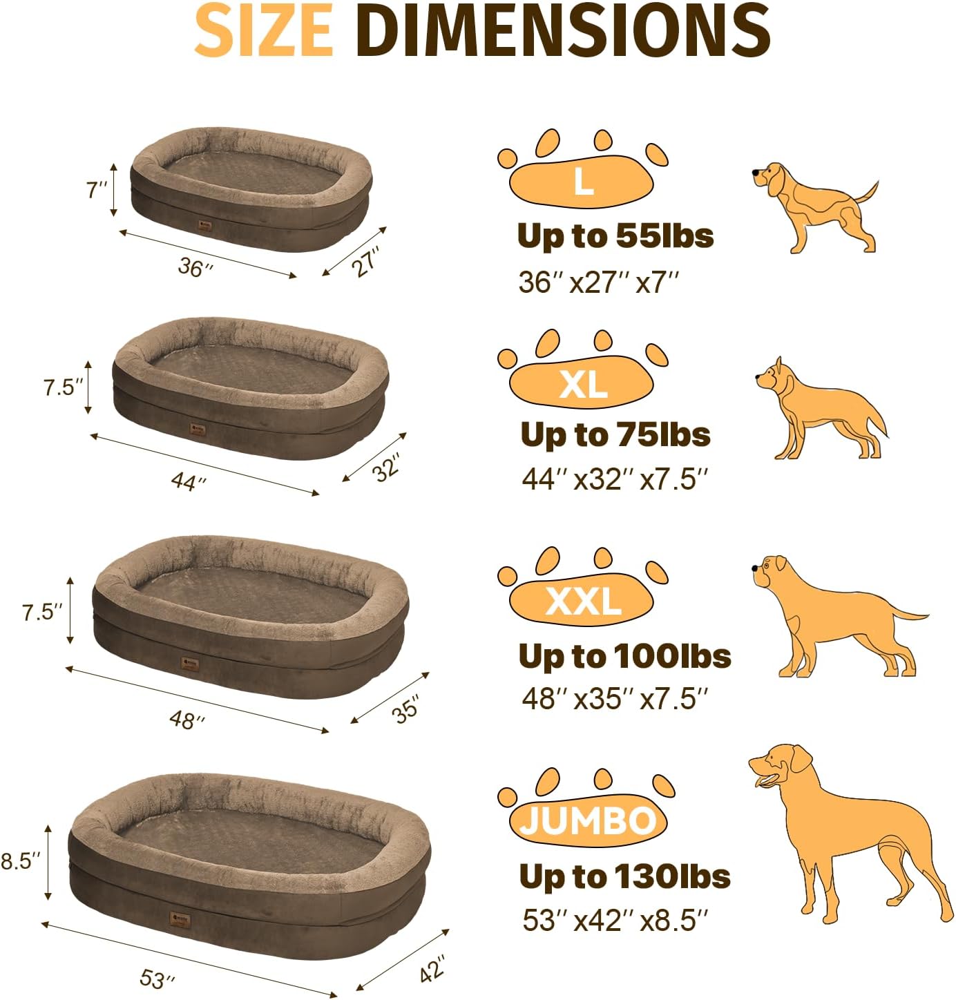 Orthopedic Waterproof Large Dog Bed: Memory Foam Washable Dog Bed with Bolsters - XL Removable Orthopedic Pet Cover for Medium Large Sized Pet - Non-Slip Bottom - Coffee