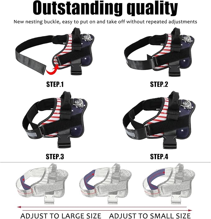 Dog Harness, No-Pull Reflective Dog Vest, Breathable Adjustable Pet Harness with Handle for Outdoor Walking - No More Pulling, Tugging or Choking (Flag, X-Large)