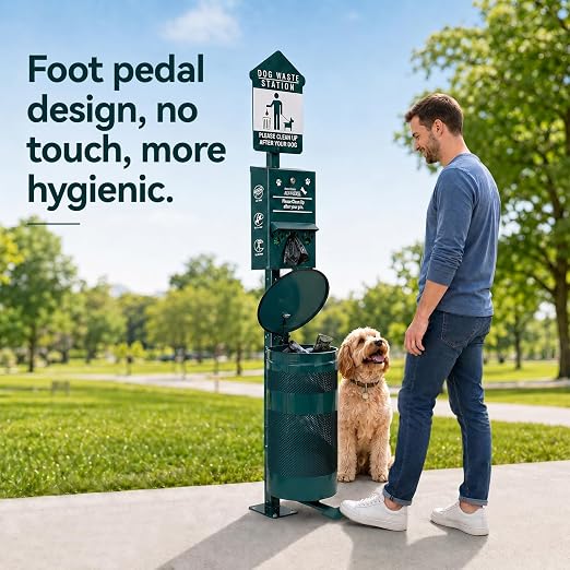 Dog Waste Station - Durable Dog Poop Trash Can Outside, 10-Gallon Capacity with Lid, Pet Waste Station for Parks, Yards & Public Spaces