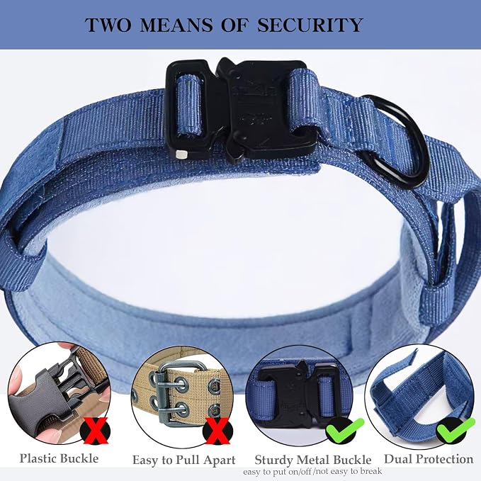 Tactical Dog Collar for Large Dogs with Control Handle,Dark Blue,S | 1000D Heavy-Duty Nylon Fabric,Quick-Release Metal Buckle,Adjustable Fit,Soft-Padded Webbing,D-Ring,for Training & Hiking