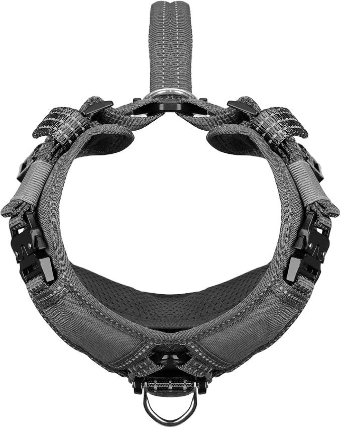 ICEFANG Dog Halter Harness with Metal Buckles,Dog Strap Vest for Small Dogs | Control Handle,Summer-Cooling,Reflective,Front Hook,Adjustable,Soft Padded,No Pull,Grey,Small