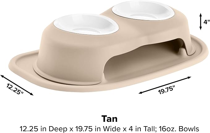 WeatherTech Double High Pet Feeding System w/Plastic Dog/Cat Bowls - 4" High Stand Tan (PDHC1604TNTN)