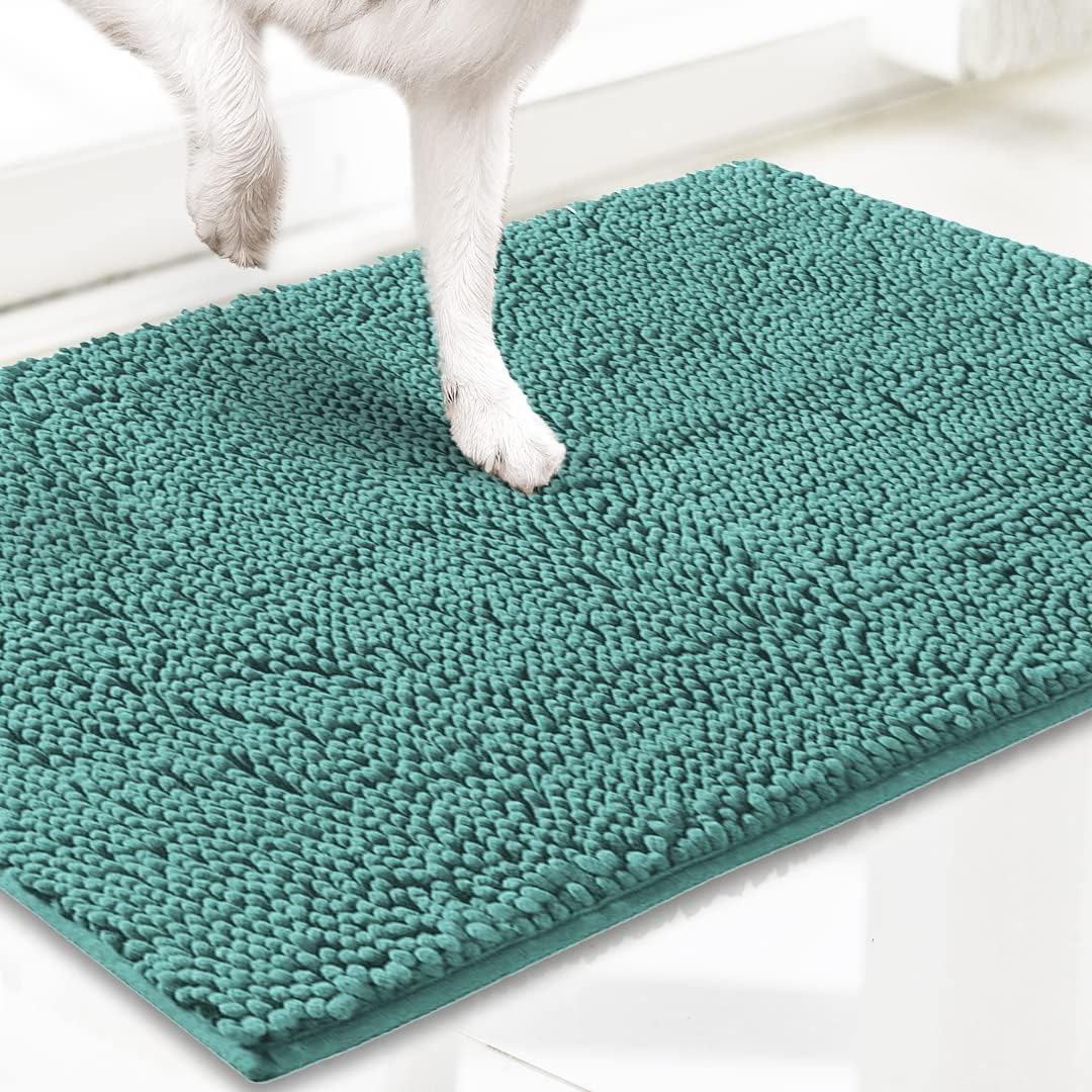 Muddy Mat® AS-SEEN-ON-TV Highly Absorbent Microfiber Door Mat and Pet Rug, Non Slip Thick Washable Area and Bath Mat Soft Chenille for Kitchen Bedroom Indoor and Outdoor - Seafoam Green 24" x 120"