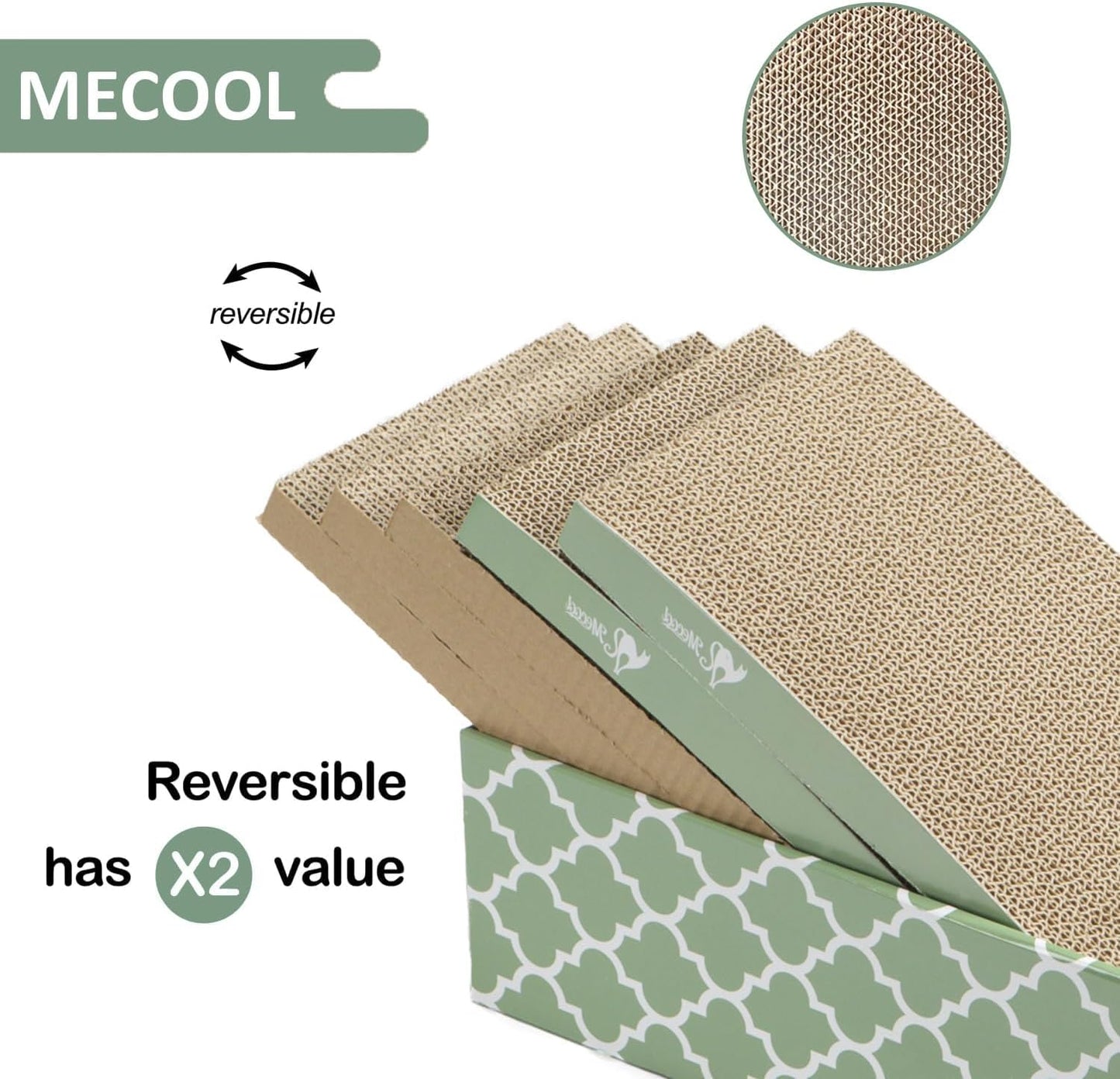 MECOOL Cat Scratching Board，5PC Cat Scratch Pad with Box，Reversible Corrugated Cat Scratcher Cardboard and Lounge Bed for Indoor Cats, Catnip