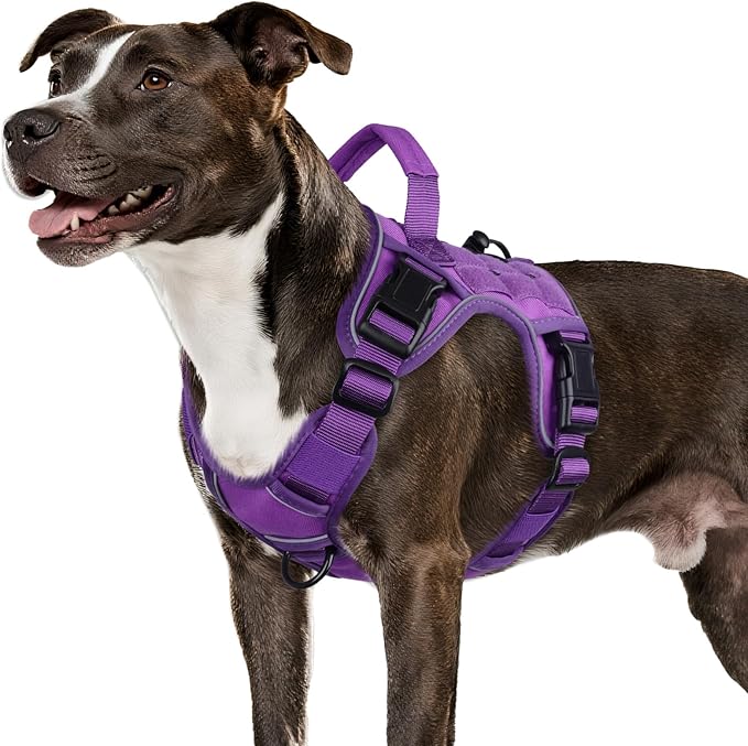 WINGOIN Purple Tactical Dog Harness for Medium Dogs,No Pull Dog Harness | with Handle,Adjustable Reflective,Military K9 Style,Big Size Dog Vest,for German Shepherd,for Walking Training Hunting