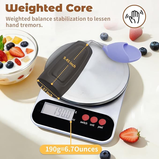 Anti-Tremor Spill Shield Spoon for Hand Tremors Parkinsons, Weighted Adaptive Utensils with Large Enclosed Scoop, Ergonomic Non-Slip Handle, Dishwasher Safe (Black, Left Spoon)