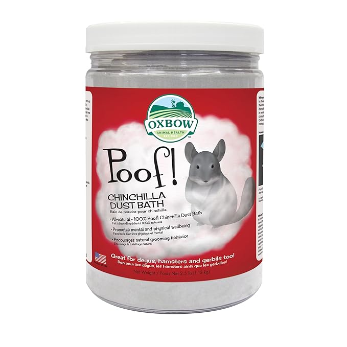 Oxbow POOF! Chinchilla Dust Bath,100% Natural Blue Beauty Dust for Chinchillas, Degus, Gerbils, and Hamsters, Small Animal Grooming, Natural Dusting Powder, 2.5 lbs Jar