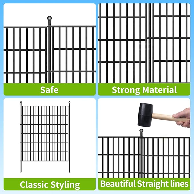 Toolterritary 10 Panels No Dig Garden Fence, 32 in(H) X24.2 ft(L) Metal Fence Panels, Thickened Rustproof Garden Fencing, Animal Barrier Fence for Dogs, Rabbits, and Patio
