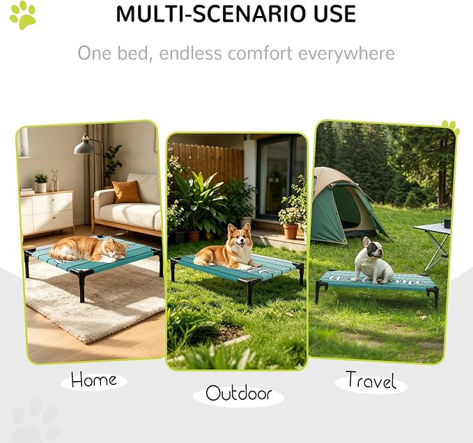 Outdoor Elevated Dog Bed for Small Dogs, Teal Green Wooden Grain Breathable Cooling Raised Dog Cot for Indoor/Outdoor, Gradient Farmhouse Wood Plank Waterproof Elevated Pet Beds, S 20 x 20 in
