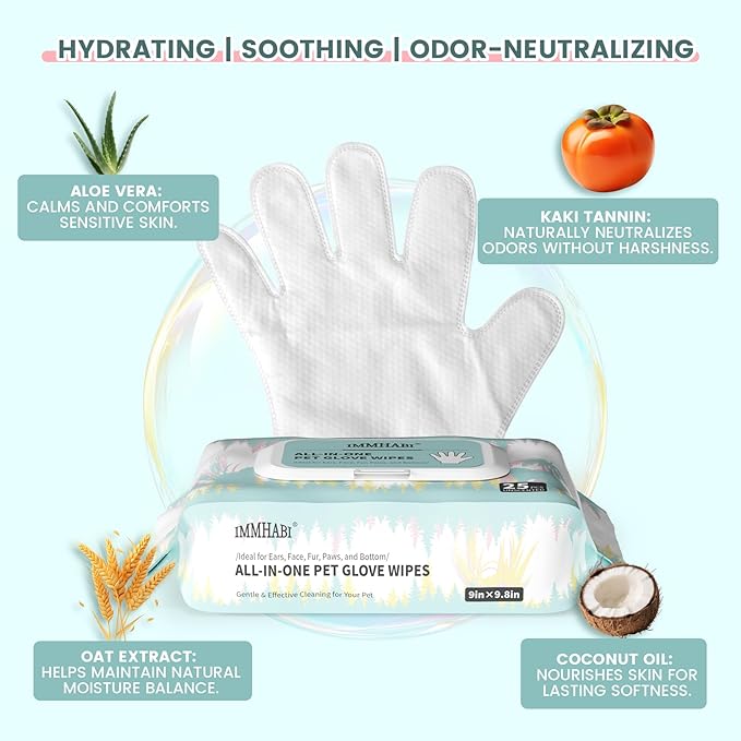 IMMHABI 50 PCS Pet Glove Wipes for Paws and Butt Large Puppy Wipes for Dogs Face and Body Dog Wipes Cleaning Deodorizing Cat Wipes Cleaning Fur and Butt Doggie Wipes Doggy Wipes Bum Dog Ear Wipes