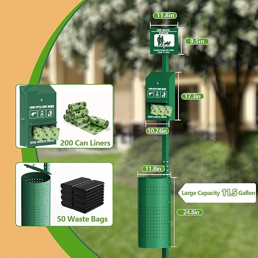 Dog Waste Station - Large 11.5 Gallon Dog Poop Station with Poop Bags, Liner Bags, Lockable Dispenser & Keys – Heavy-Duty Outdoor Pet Waste Station for Commercial Use, Parks, Backyard