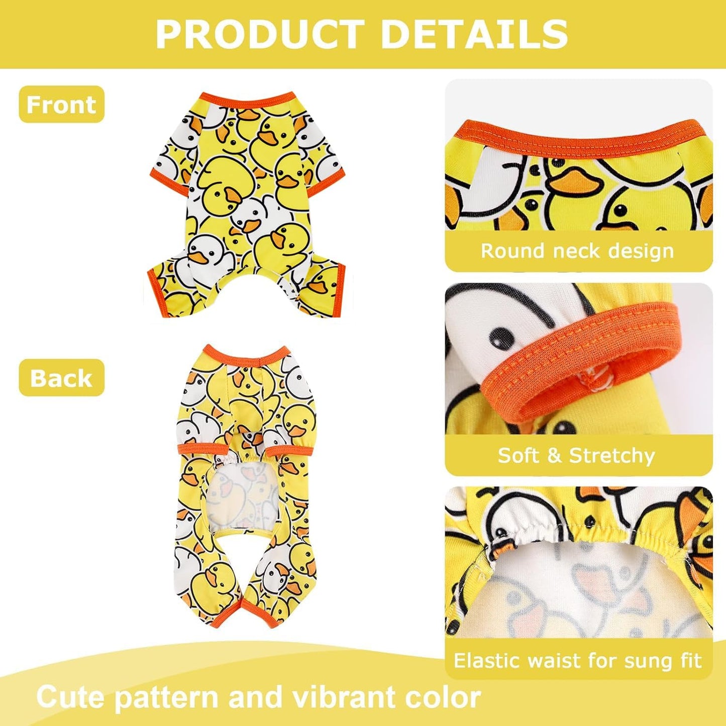 Dog Pajamas Pjs Spring Summer Dog Clothes for Small Dogs Girl - Boy - Small Size Dogs, Soft Stretchy Puppy Clothes Doggie Onesies Cat Pet Jammies Outfit (Duck Yellow, Medium)