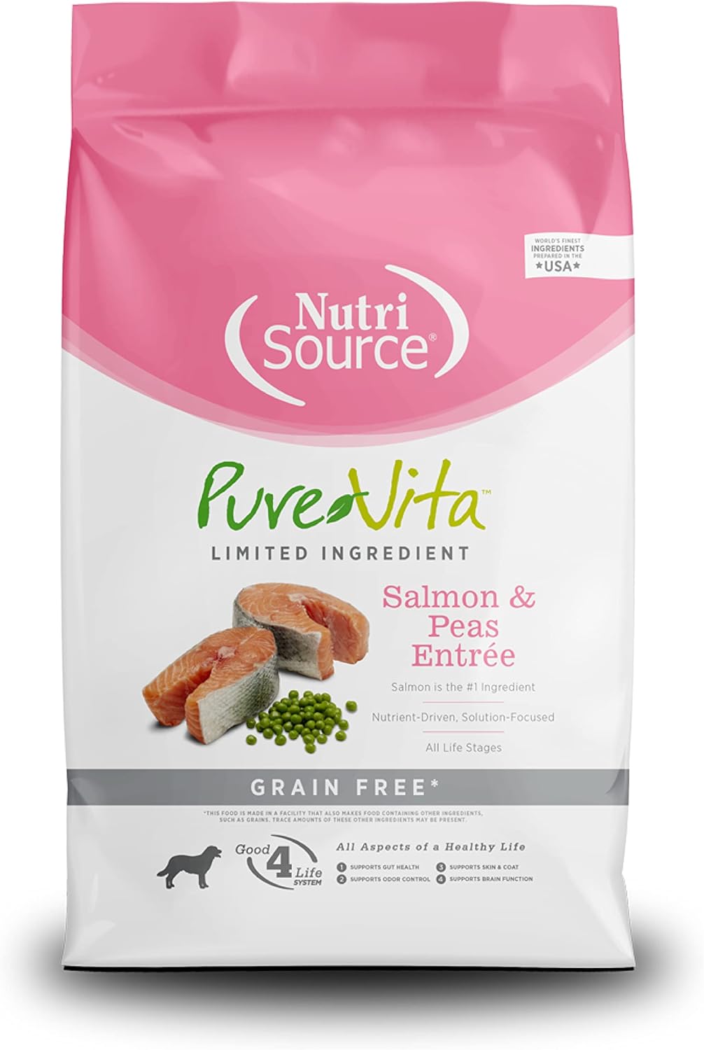NutriSource Pure Vita Limited Ingredient Grain Free Dry Dog Food, Salmon and Peas, 25LB