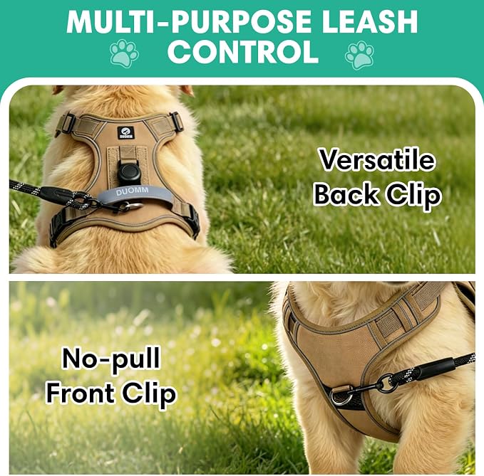 YooxArmor No Pull Tactical Dog Harness and Leash Set for Small Dogs,Khaki | Adjustable Pet Vest Harness, Reflective Easy Control for Night Walking Training