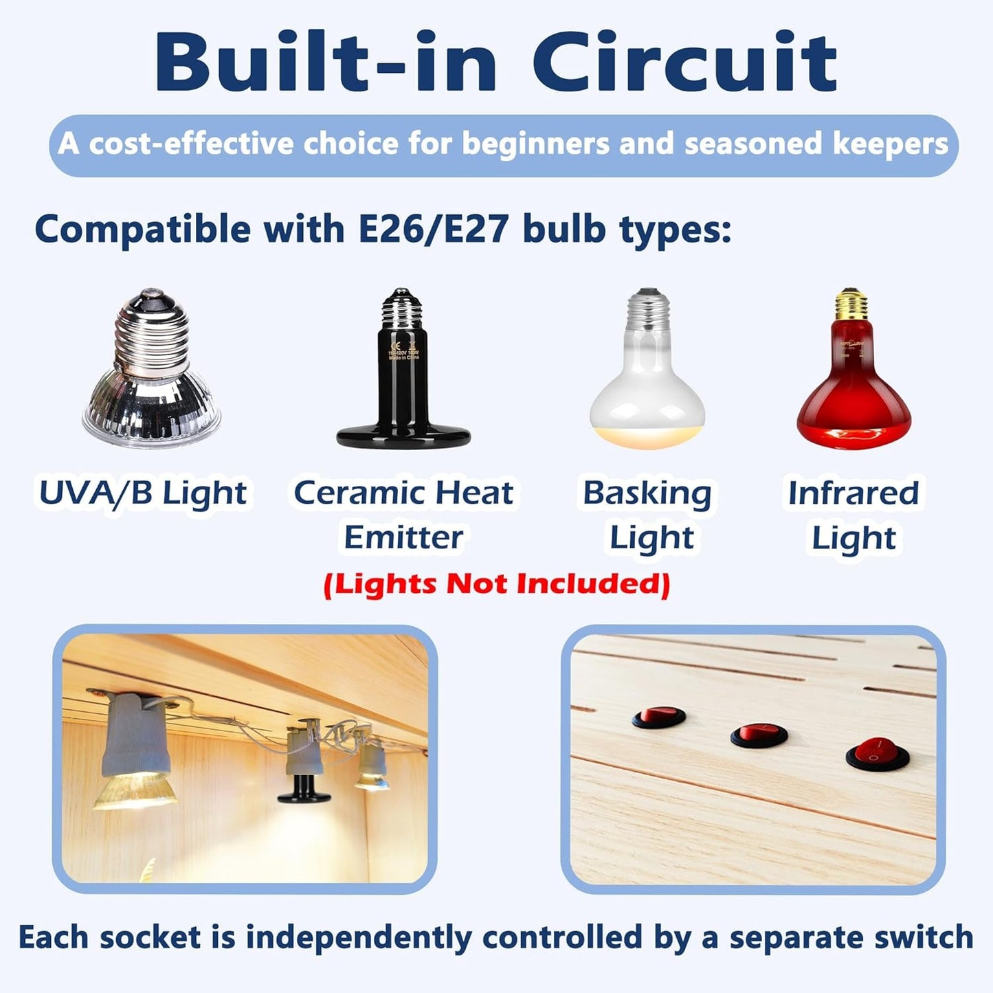 Prolee Reptile Terrarium, Lizard Tank Up to 68 Gallons, Bearded Dragon Tank with Roof Door, Snake Tank with Built-in Lamp Fixture and Switch, with Leg Stand (Oak, 68 Gallons, 48" Length)