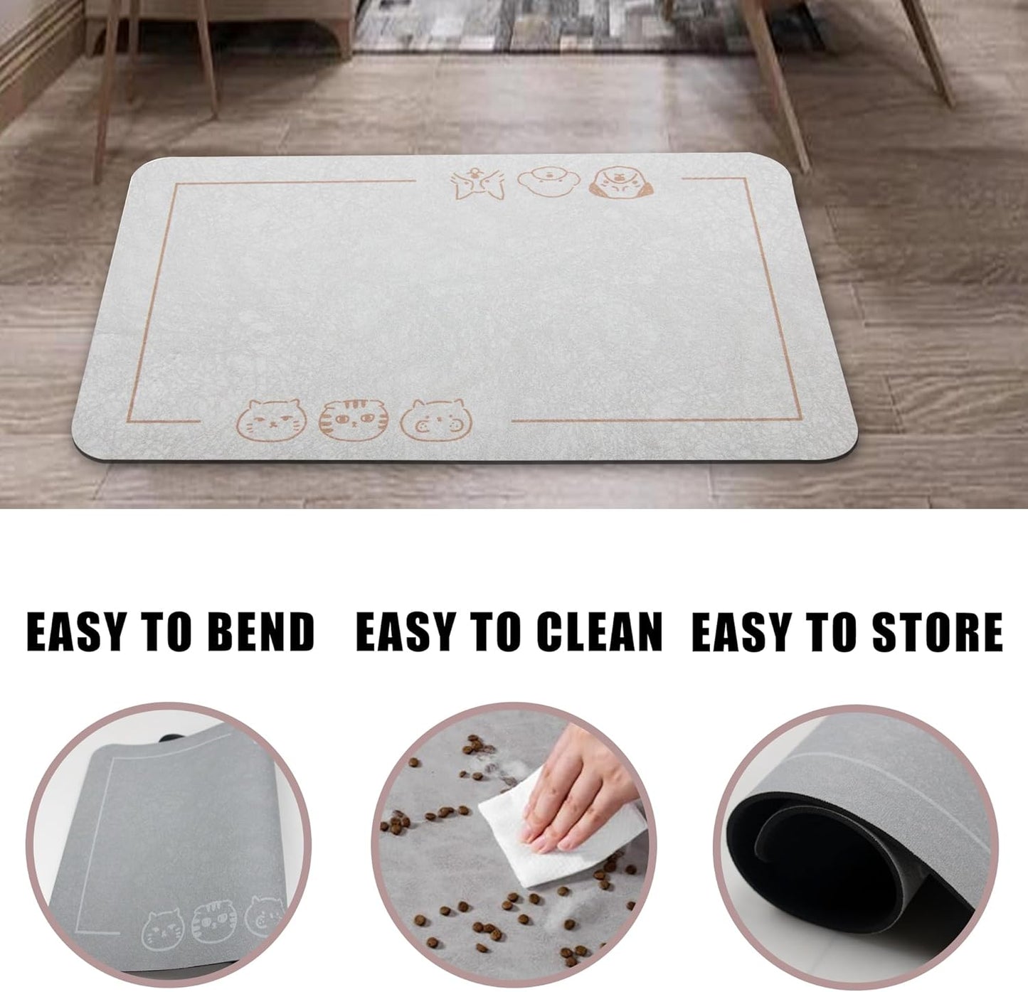 YCT Cat Pet Food Mat, Non-Slip Bottom Absorbent Quick Dry Feeding Mat for Dogs & Cats, Pet Supplies, 16.9"x24" Navy Blue