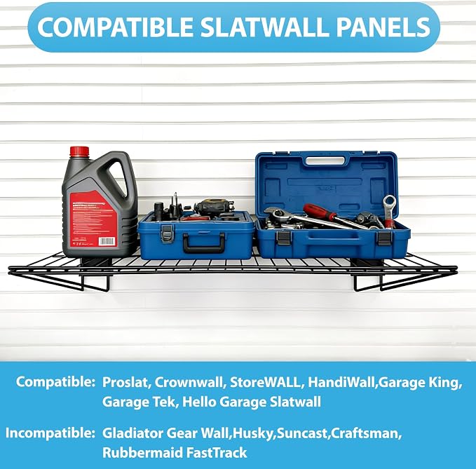 Slat Wall Shelves Accessories - 24 Inch Slatwall Wire Shelf Heavy Duty Storage Garage Shelving Wall Mounted (4 Pack)