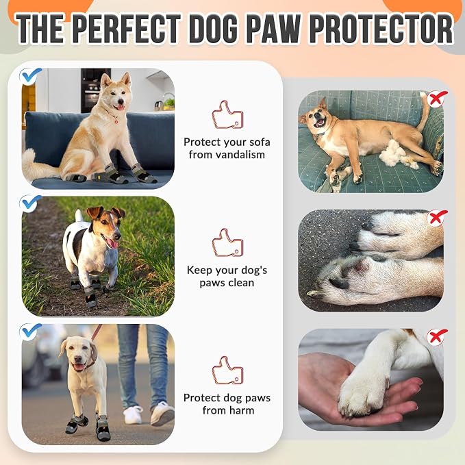 SlowTon Dog Shoes for Large Small Medium Dogs - Waterproof Dog Boots for Summer Hot Pavement, Paw Protector for Outdoor Walking Winter Snow, Anti-Slip Rubber Dog Booties for Hardwood Floor (Black, 7)