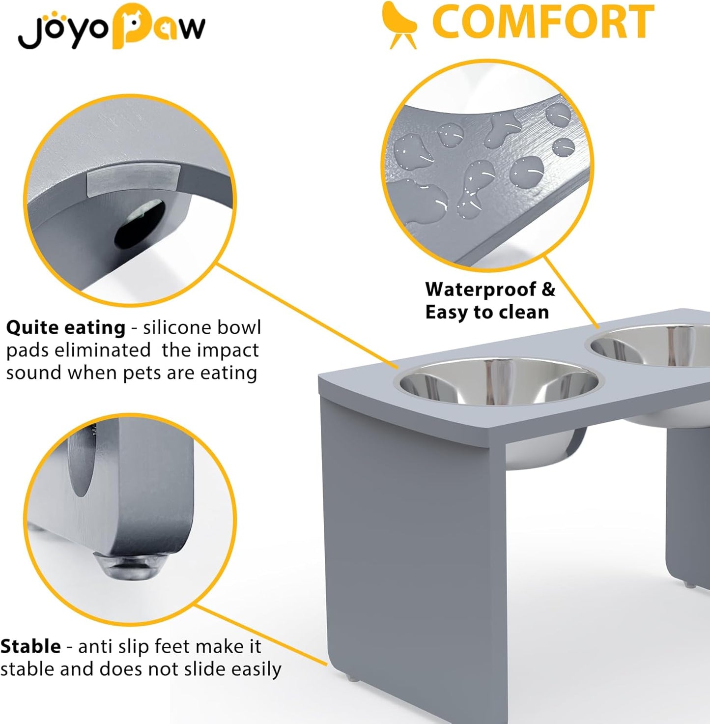 Elevated Dog Bowls, Bamboo Raised Dog Bowl for Large Dogs, with 2 Stainless Steel Bowls (13'' Tall-68oz Bowl, Grey)