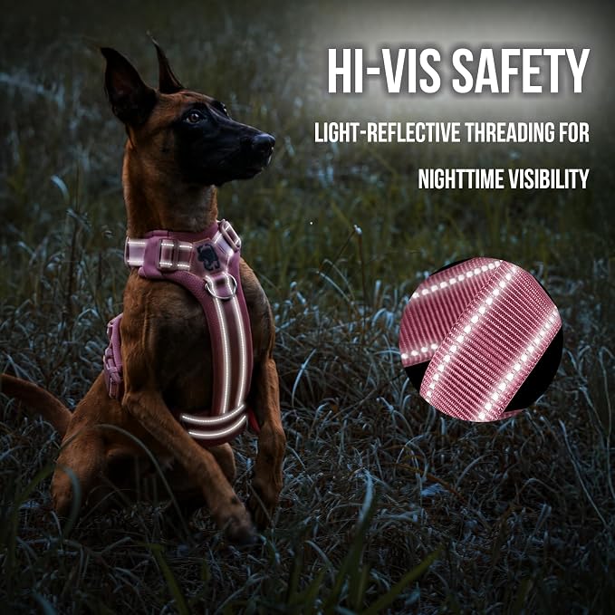 OneTigris Soft Padding No Pull Dog Vest Harness for Medium and Large Dogs | High-tensile Nylon, Adjustable, Reflective, 1 Handle, 3 D-rings, Lightweight, Tough, Easy on/off Tactical Dog Harness