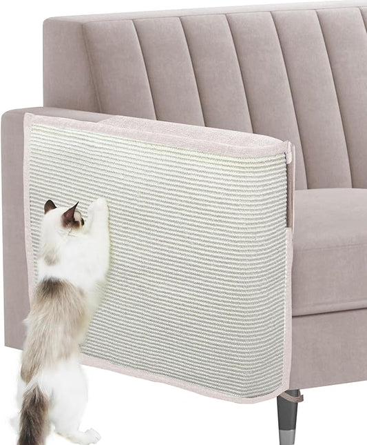 Cat Scratch Sofa Protector,27.6”L*19.6“W Cat Scratch Furniture Protector Pad Couch Arm Sheild with Natural Sisal for Protecting Couch Sofa Chair Furniture（Beige/Right Handed