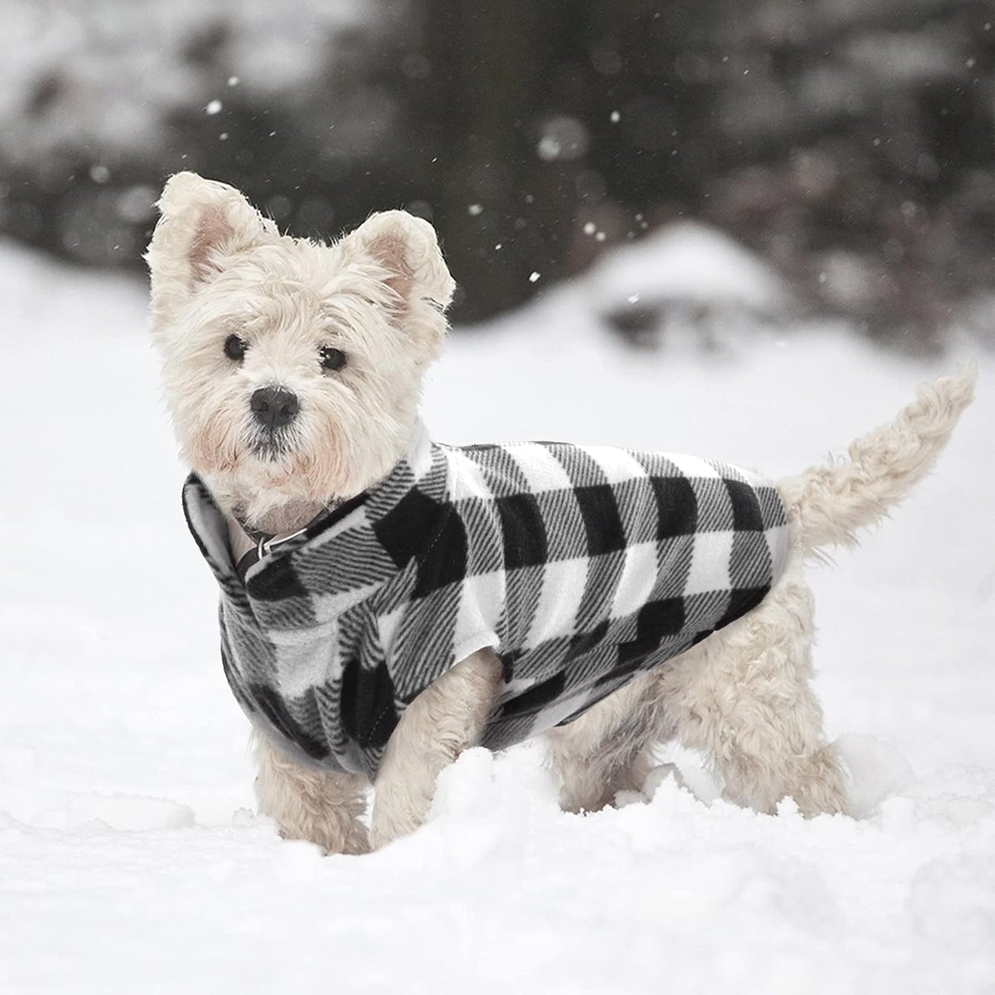 Kuoser Dog Fleece Vest,Warm Plaid Dog Sweater with Leash Hole,Soft Turtleneck Winter Pet Jacket Dogs Coat Pullover Clothes for Small Medium Dogs Cats,Spring Fall Cold Weather Christmas Outfit,Black L