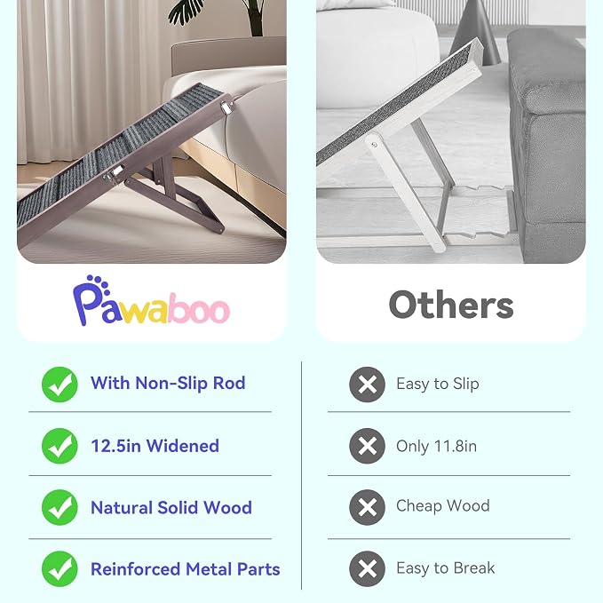 Pawaboo 2026 Upgraded Dog Ramp for Couch, Foldable Small Dog Ramp for Sofa, 5 Adjustable Height from 9.8" to 20.5", Portable Stable Pet Step with Non-Slip Pad, Pet Ramps Use for Stairs,Grey Purple